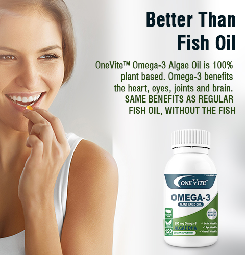 OneVite Omega-3 Algae Oil is 100% plant-based DHA